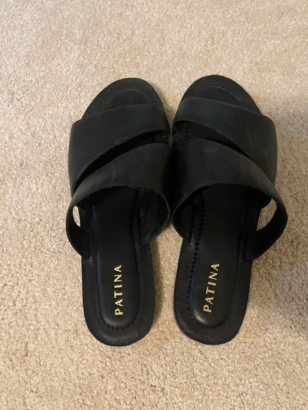 Patina Women's Black Cross-Strap Slide Sandals